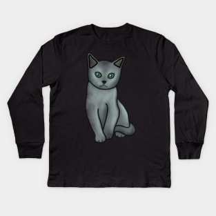 Russian Blue Cat Kids Long Sleeve T-Shirt